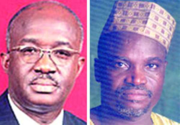 Mr. Joseph Adda - Energy Minister (left), • Mr. Moses Asaga - Minority Spokes Person on Energy (right)
